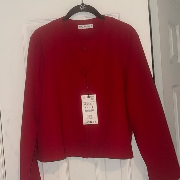 Zara Red Blazer Minimalist Collarless Design size XL new with tags - Picture 3 of 8